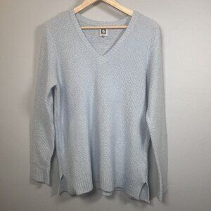 Anne Klein V-Neck Sweater Light Blue Silver Thread Women's Knit Top Women’s L